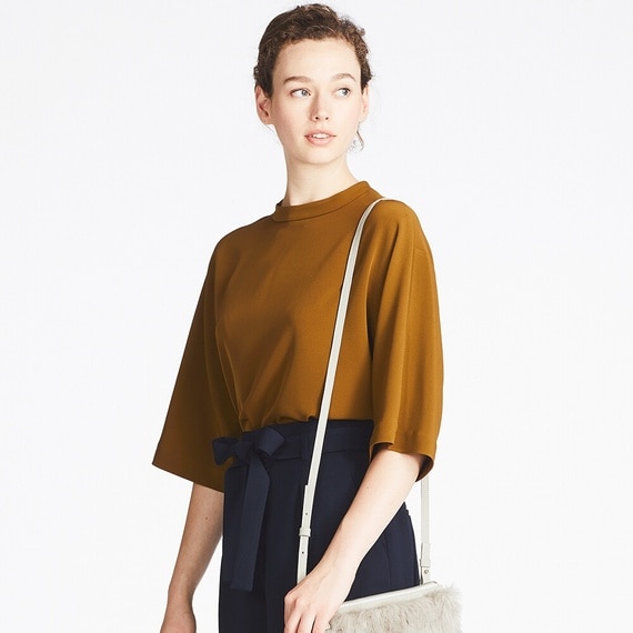 ドレープモックネックブラウス（7分袖）