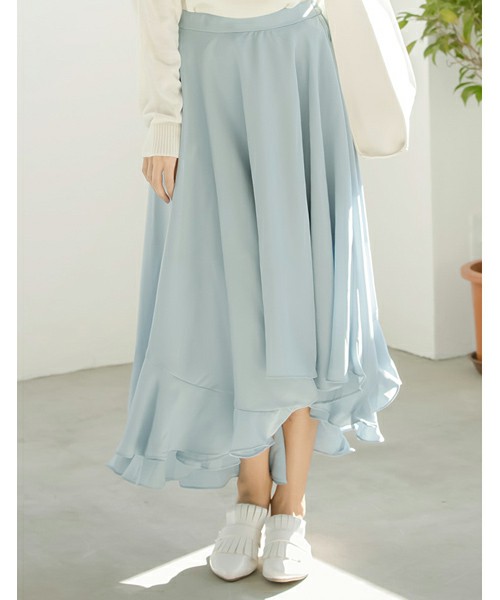 アシンメトリーヘムフレアロングスカート