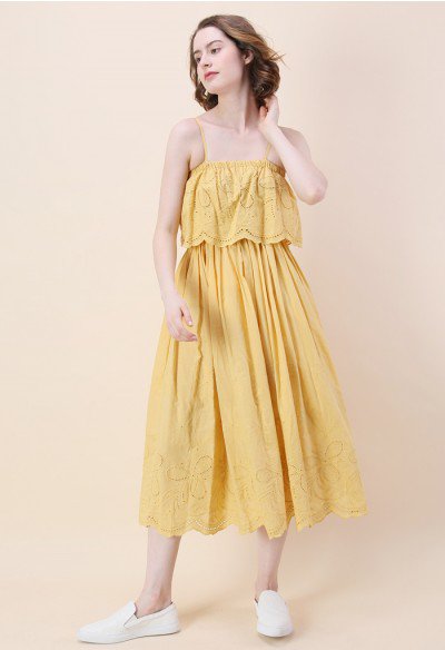 お出かけ風 花刺繍 コットン マキシワンピース