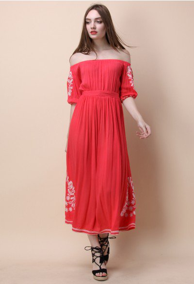 オフショルダーマキシワンピース