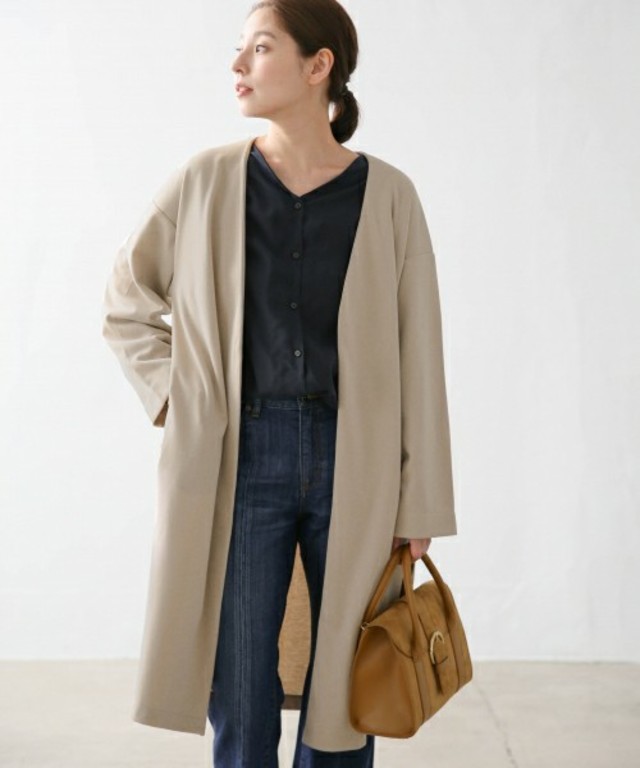 ポンチノーカラーロングカーディガン