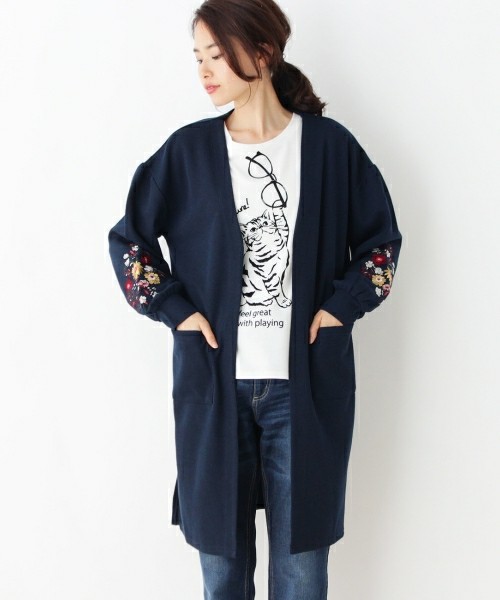 サカリバ刺繍ロングカーディガン
