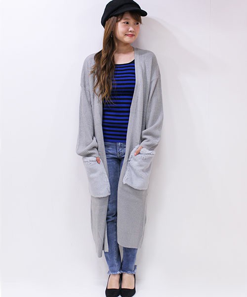 gleam リブ編みファーポケットロングCD