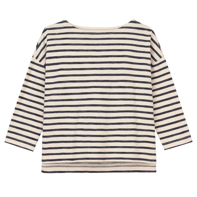 オーガニックコットンボーダードロップショルダーＴシャツ（ボートネック）