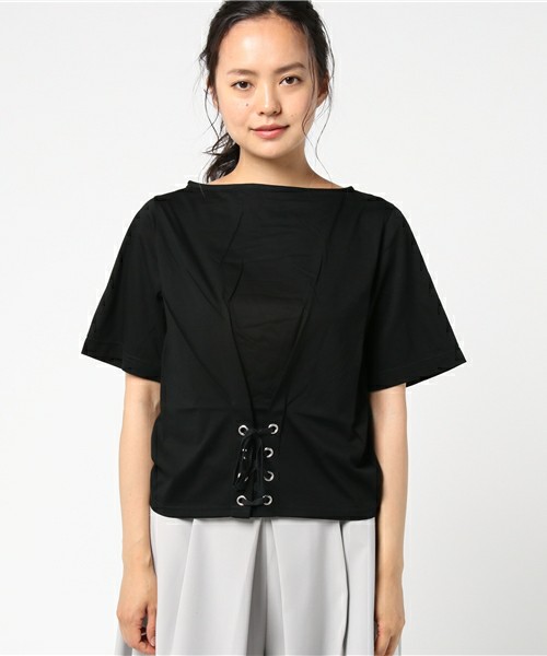 コルセット風レースアップTシャツ