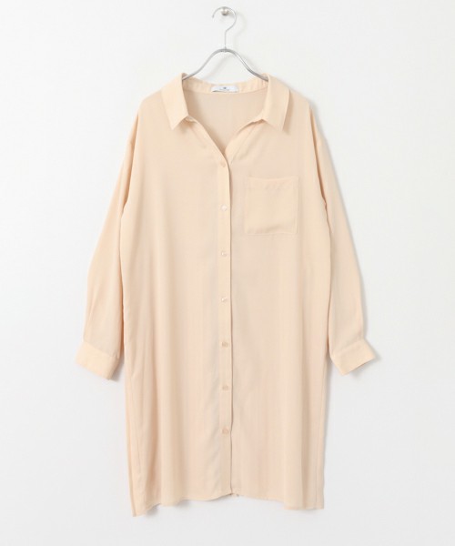 抜き衿バックプリーツシャツワンピース