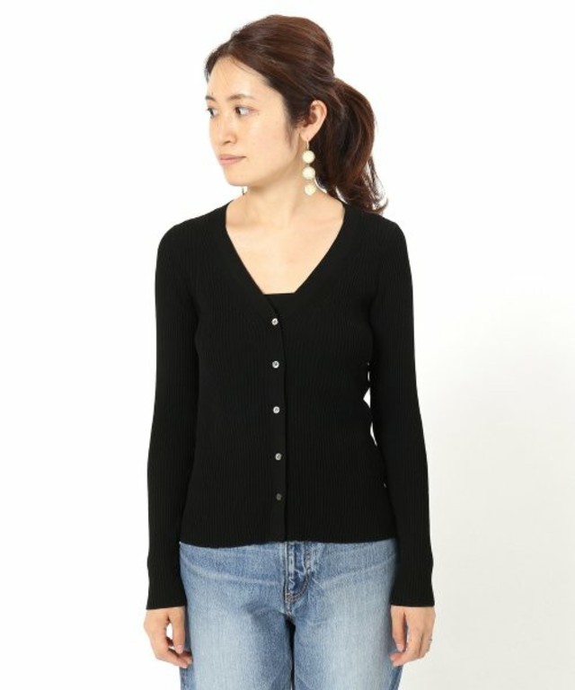 リブ Vネック カーディガン