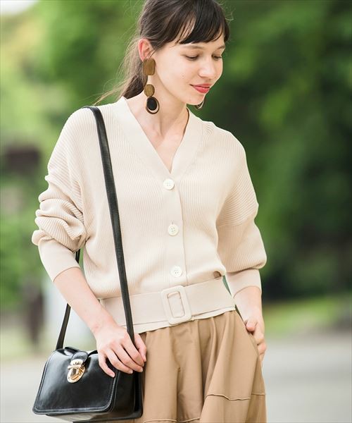 ベルト付きRIBカーディガン