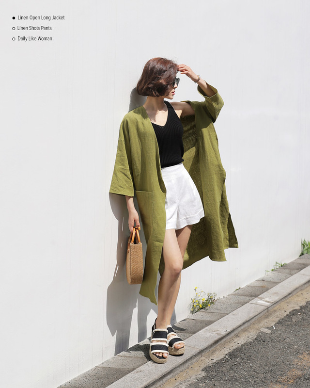 リネン混ツインポケットオープンジャケット