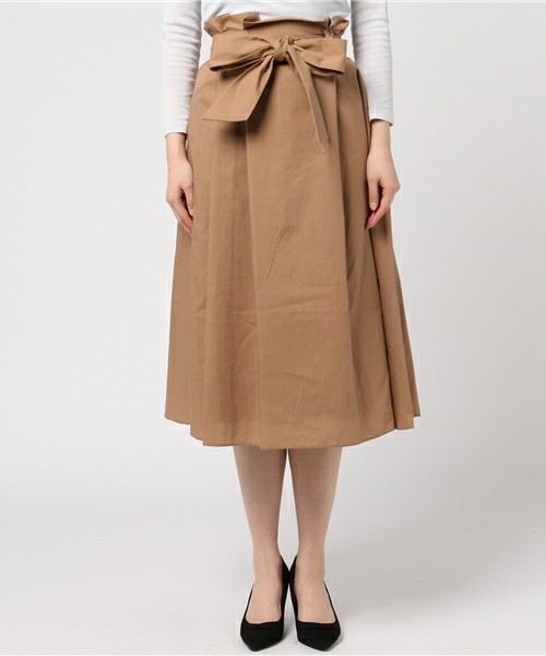 カラーハイウエストミモレ丈スカート