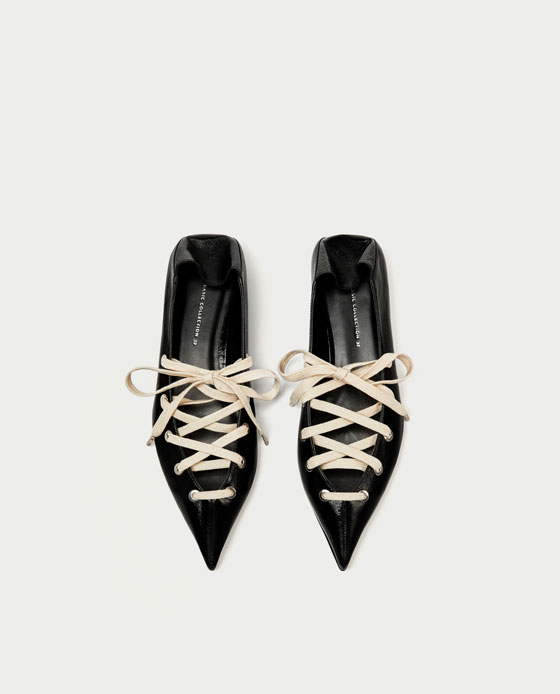 レースアップレザーミュールデザインバレリーナシューズ