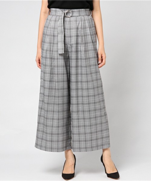 グレンチェックベルト付ワイドパンツ