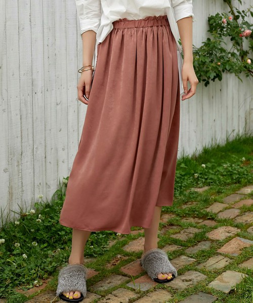 サテン ギャザーマキシスカート