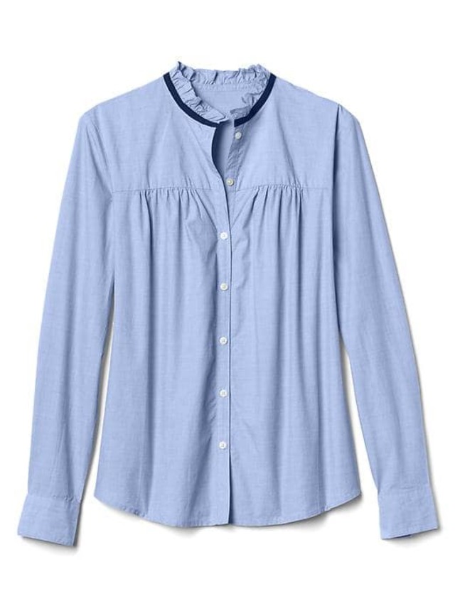 ポプリン コントラストカラー フリルシャツ