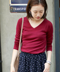 ウォッシャブルウールワイドリブ Vネックプルオーバー