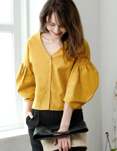 綿麻マルチウェイバルーン袖ブラウス