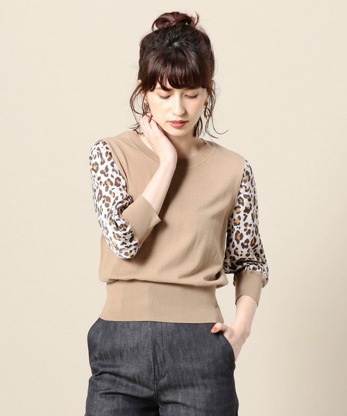 レオパードプリントスリーブニット