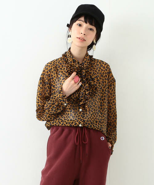 シフォン フリル ボウタイ ブラウス