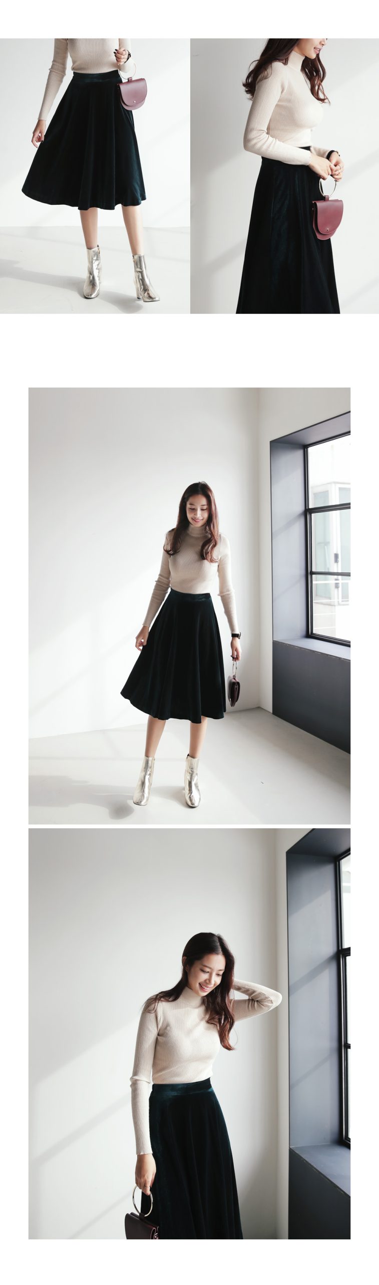 べロアバックゴムフレアミディスカート