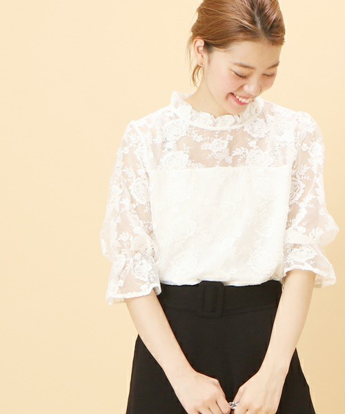 ハイネックオーガンジーブラウス