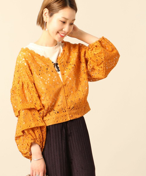 レース袖ボリュームカーディガンブラウス