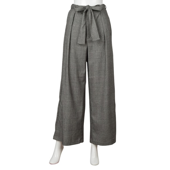 ウエストリボンワイドパンツ（グレンチェック）