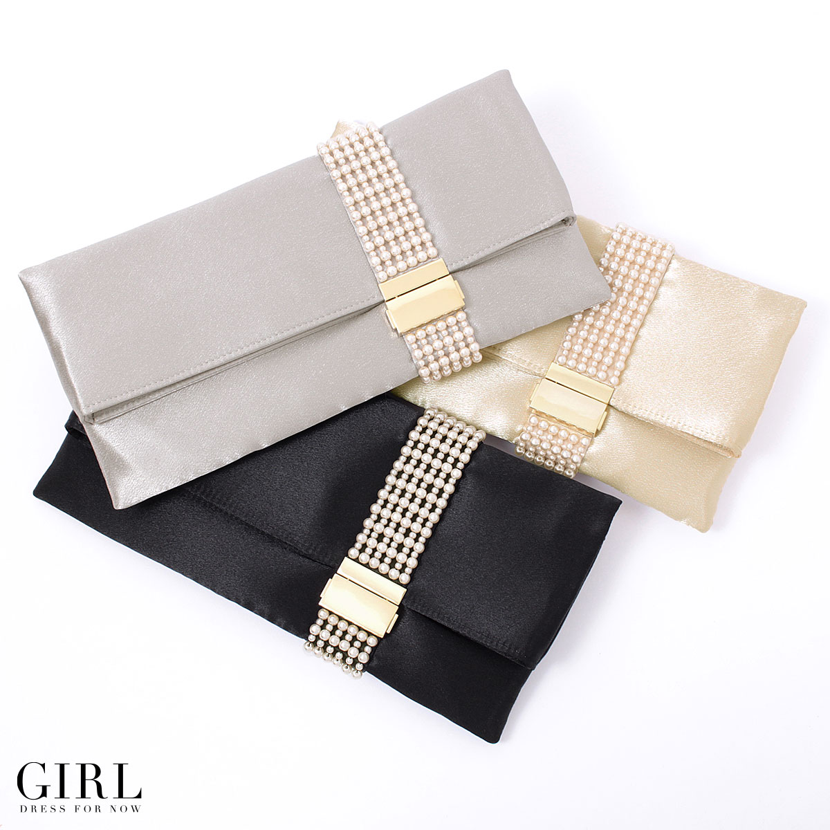 パールベルトサテンパーティーバッグ