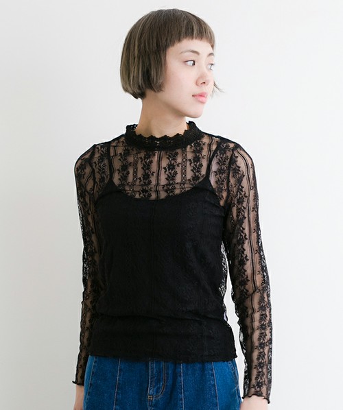 レースストライプシースルートップス