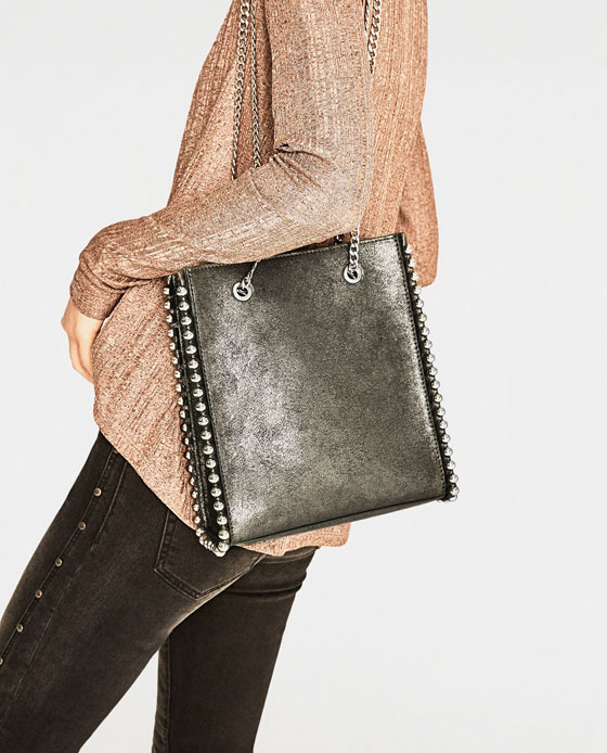 スタッズ付きミニトートバッグ