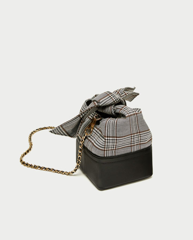 チェック柄リボン付きクロスボディバッグ