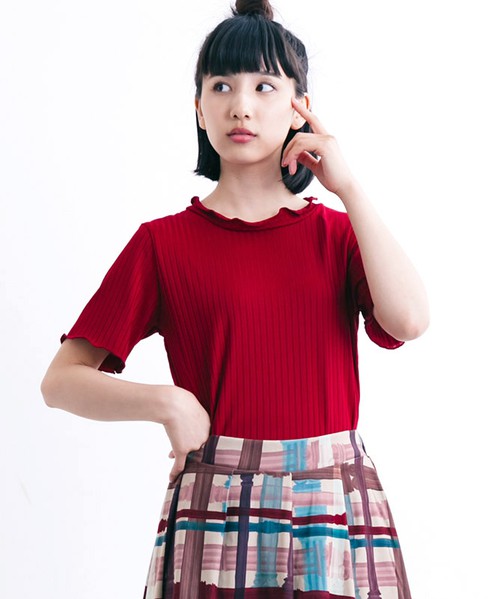 半袖リブトップス
