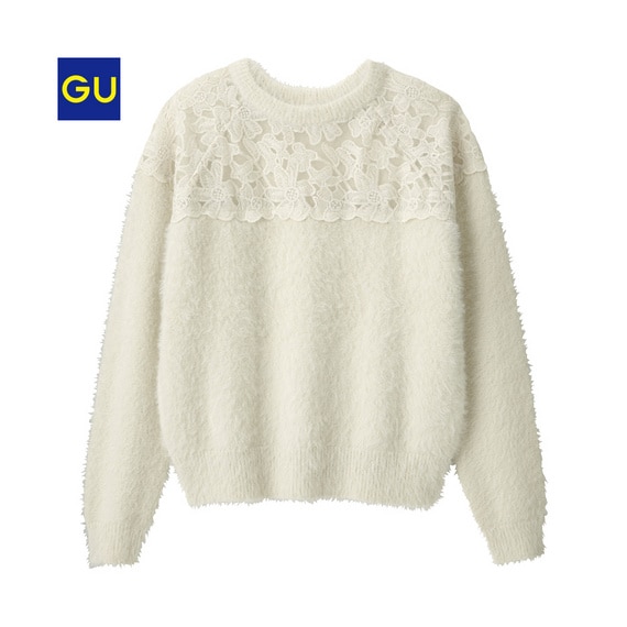 フェザーヤーンレースコンビセーター