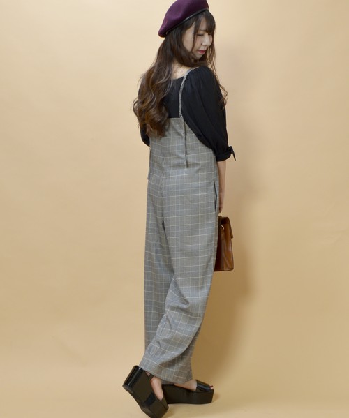 グレンチェック＆無地サロペット