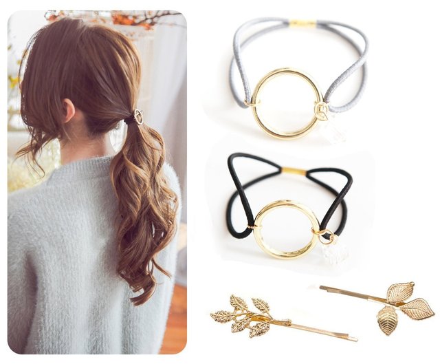 【Yuson Girl】ヘアゴム 4個セット　葉モチーフ 　ヘアアクセサリー 髪留め 髪飾り　大人 かわいい ヘアゴム ヘアアクセサリー 髪留め 髪飾り ダブルリング