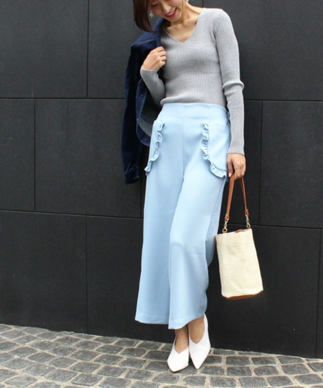 ポケットフリルワイドパンツ