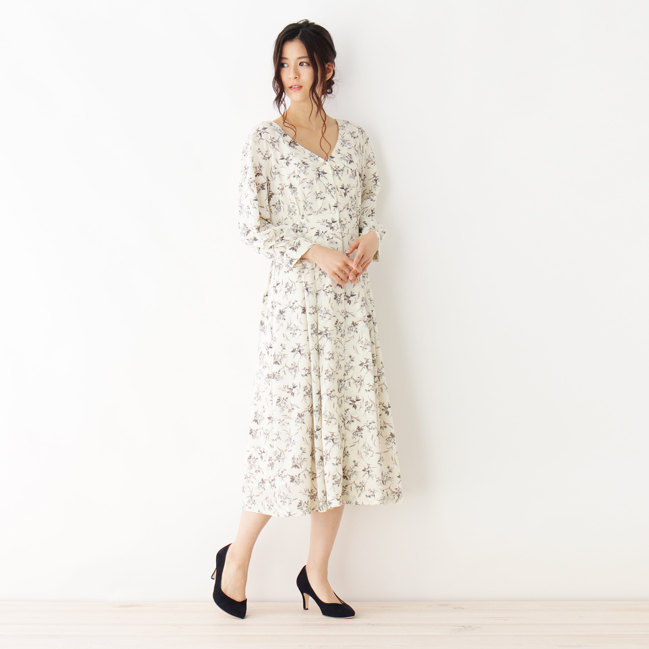 【洗える】花柄ワンピース