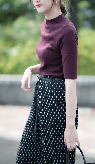 ハイネック五分袖リブニット