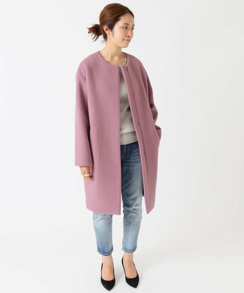 ラムウール ノーカラーコクーンコート