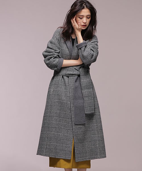 ウールリバーチェックベルテッドコート