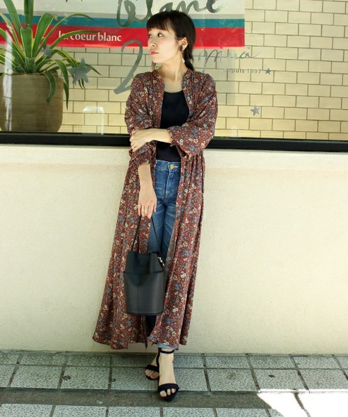 ビンテージフラワーロングシャツワンピース