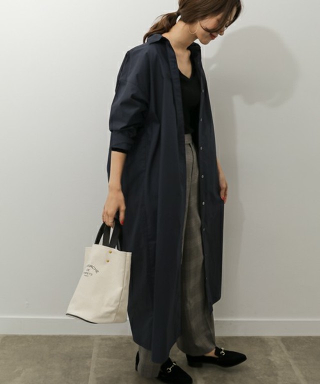 バックタックロングシャツワンピース