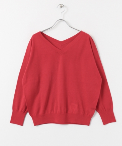 ウォッシャブルウールVネックニット