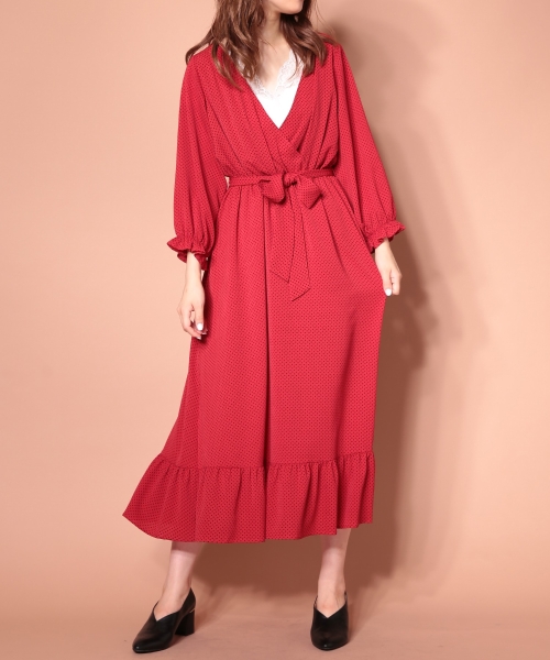 ドット柄カシュクールワンピース