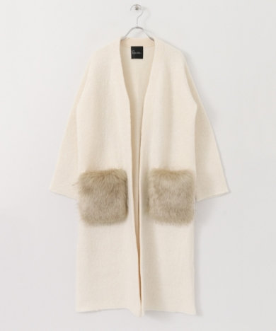 ファーポケット付きニットコート