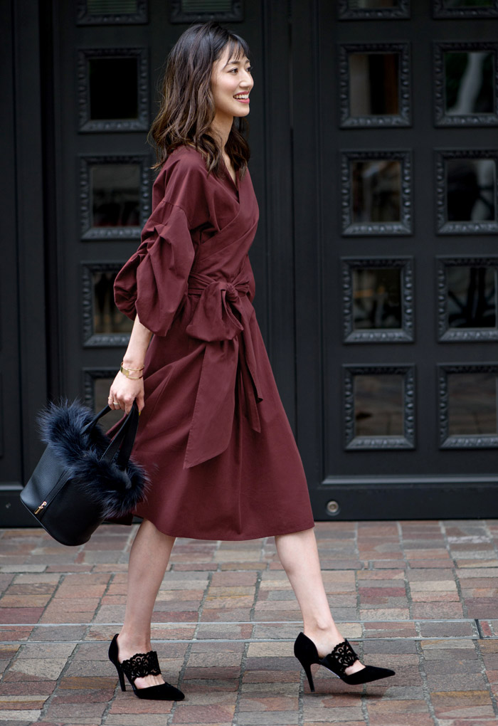 カシュクール ボリューム スリーブ ワンピース