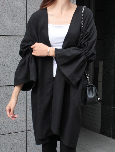 袖シャーリングガウンジャケット