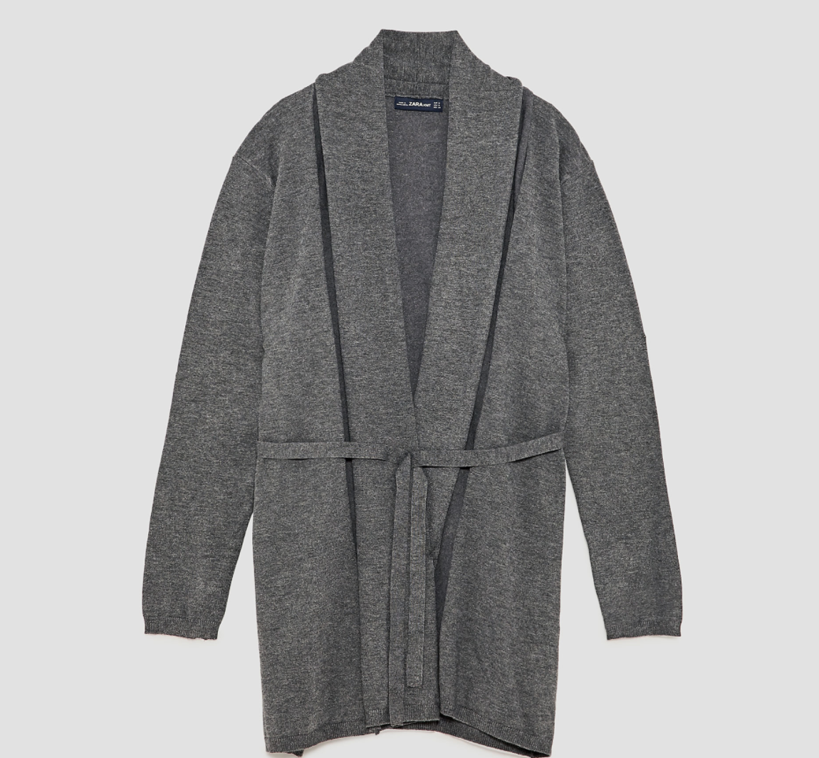 ベルト付きドレープネックラインカーディガン