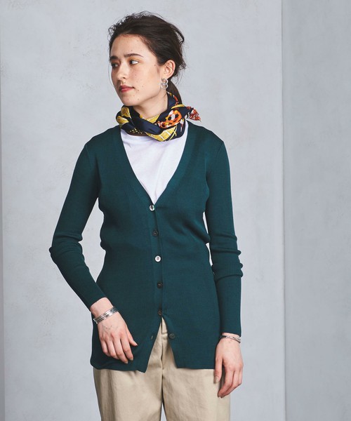 UBCB シルクリブ Vネック ロングカーディガン