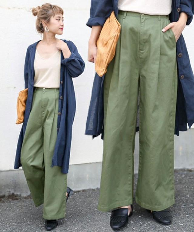 ツイルフロントタック美形シルエットワイドパンツ