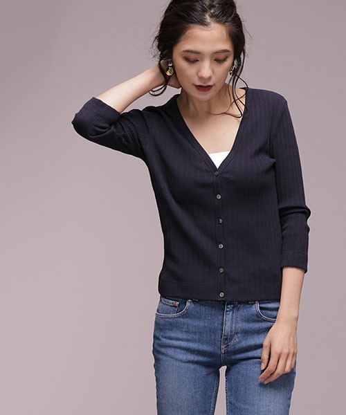 ジャガードリブVネックカーデ